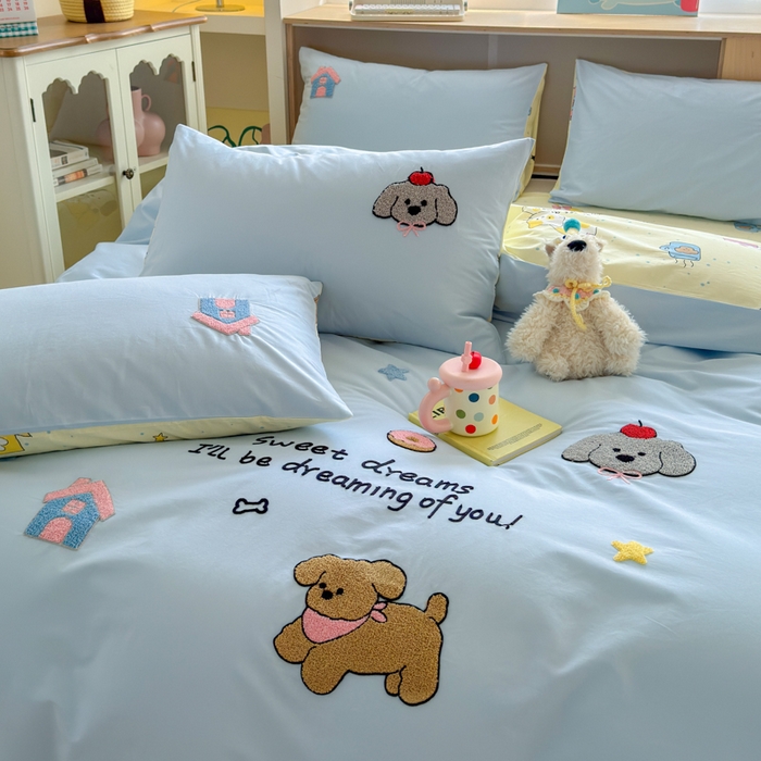 91家纺网 家纺一手货源 找家纺 如意朵 2026新款全棉纯棉毛巾绣四件套（第二批） 萌宠乐园