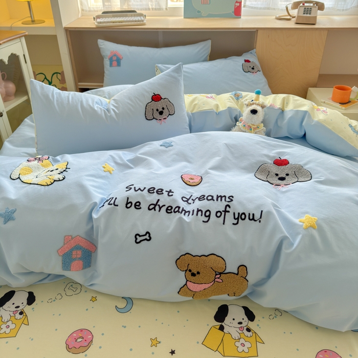 91家纺网 家纺一手货源 找家纺 如意朵 2026新款全棉纯棉毛巾绣四件套（第二批） 萌宠乐园