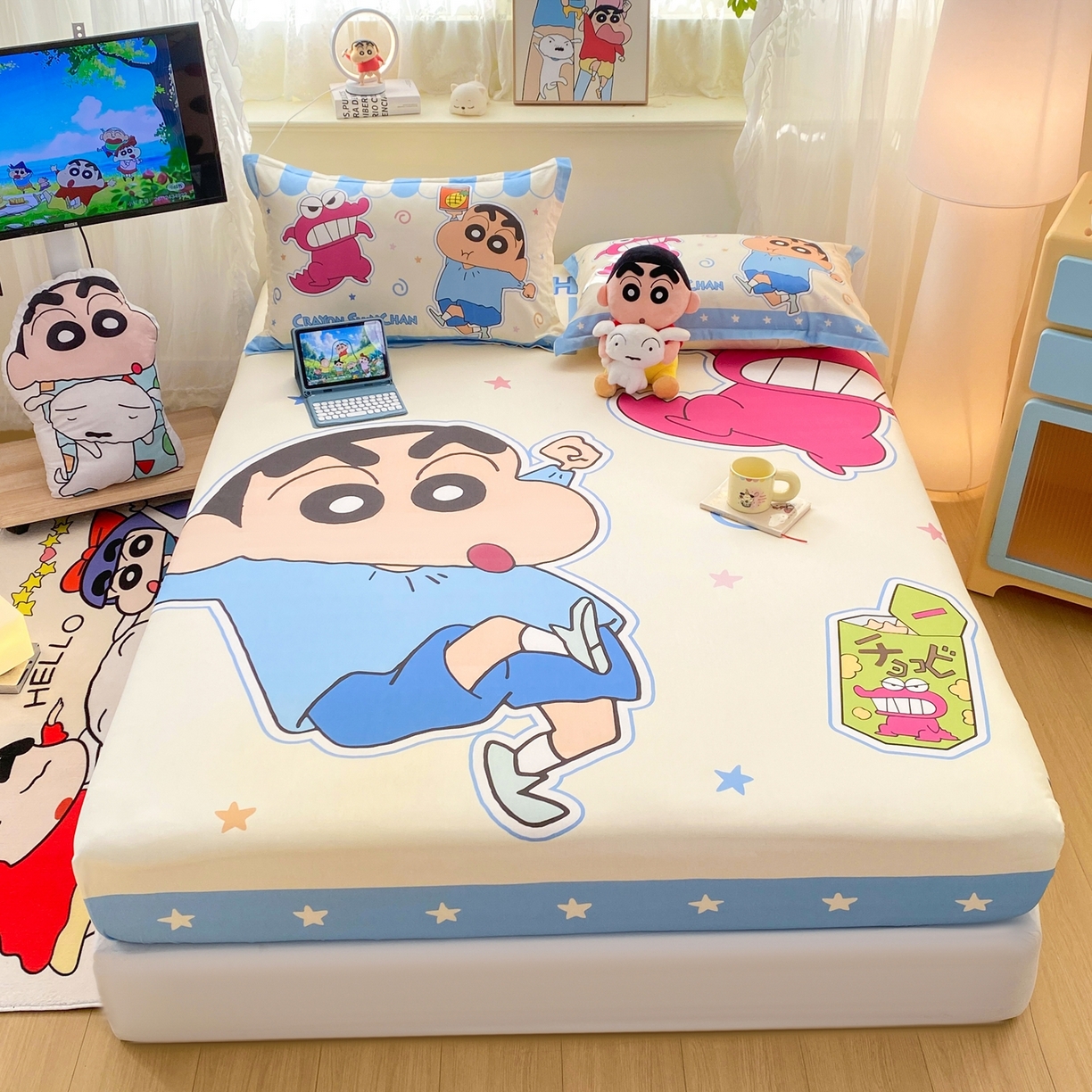 博雅 2026新款蜡笔小新正版授权全棉纯棉大版床笠单件床笠单品单床笠 大版-鳄鱼山小新