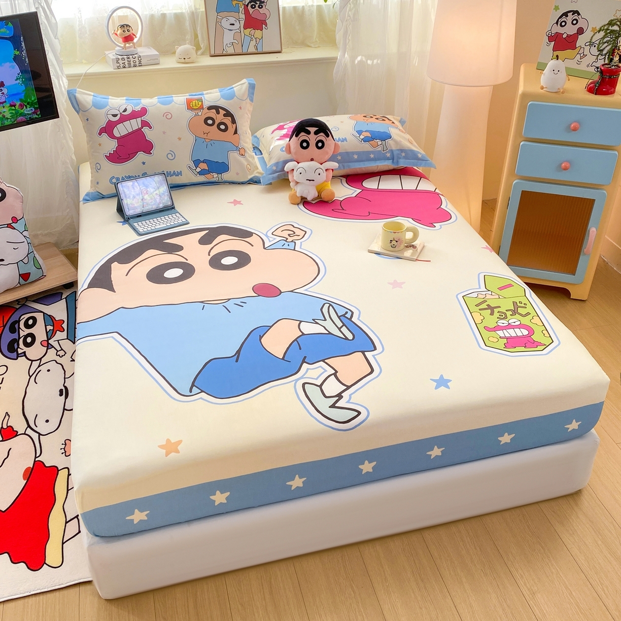 91家纺网 家纺一手货源 找家纺 博雅 2026新款蜡笔小新正版授权全棉纯棉大版床笠单件床笠单品单床笠 大版-鳄鱼山小新