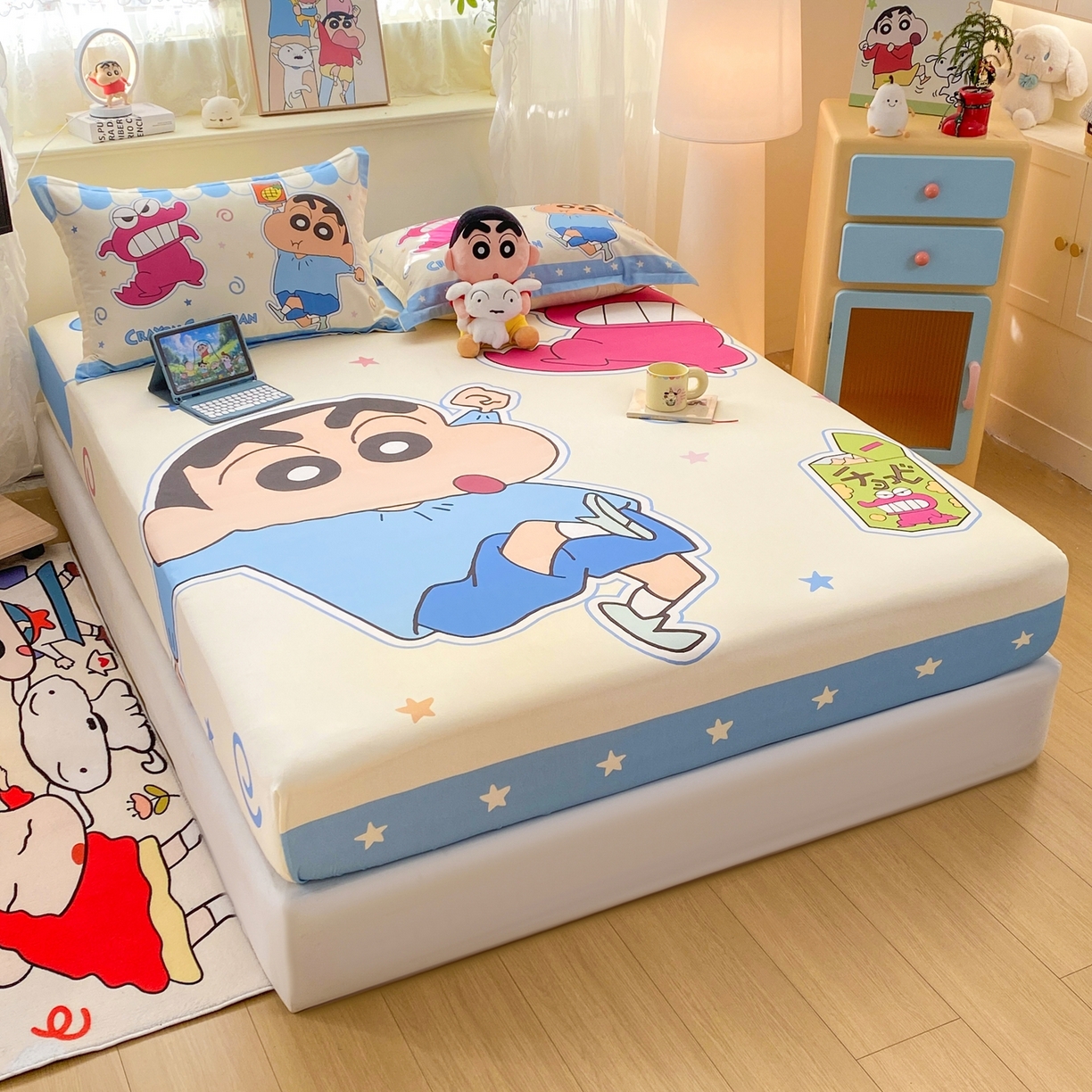 91家纺网 家纺一手货源 找家纺 博雅 2026新款蜡笔小新正版授权全棉纯棉大版床笠单件床笠单品单床笠 大版-鳄鱼山小新