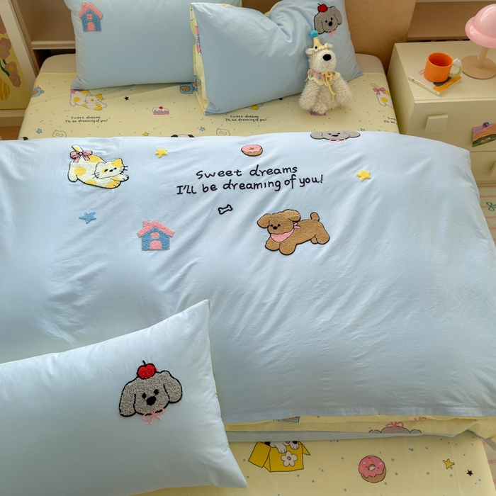 91家纺网 家纺一手货源 找家纺 如意朵 2026新款全棉纯棉毛巾绣四件套（第二批） 萌宠乐园