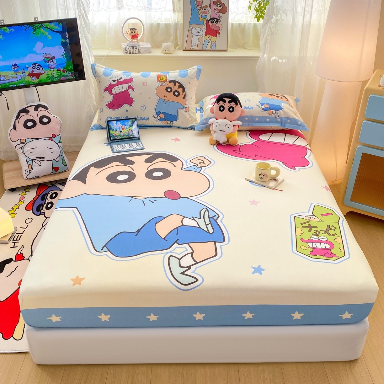 91家纺网 家纺一手货源 找家纺 博雅 2026新款蜡笔小新正版授权全棉纯棉大版床笠单件床笠单品单床笠 大版-鳄鱼山小新