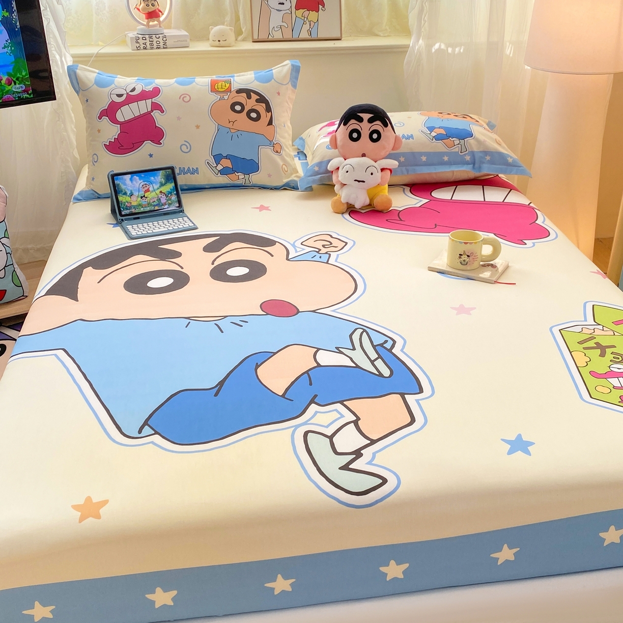 91家纺网 家纺一手货源 找家纺 博雅 2026新款蜡笔小新正版授权全棉纯棉大版床笠单件床笠单品单床笠 大版-鳄鱼山小新