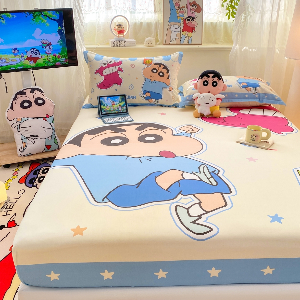 91家纺网 家纺一手货源 找家纺 博雅 2026新款蜡笔小新正版授权全棉纯棉大版床笠单件床笠单品单床笠 大版-鳄鱼山小新