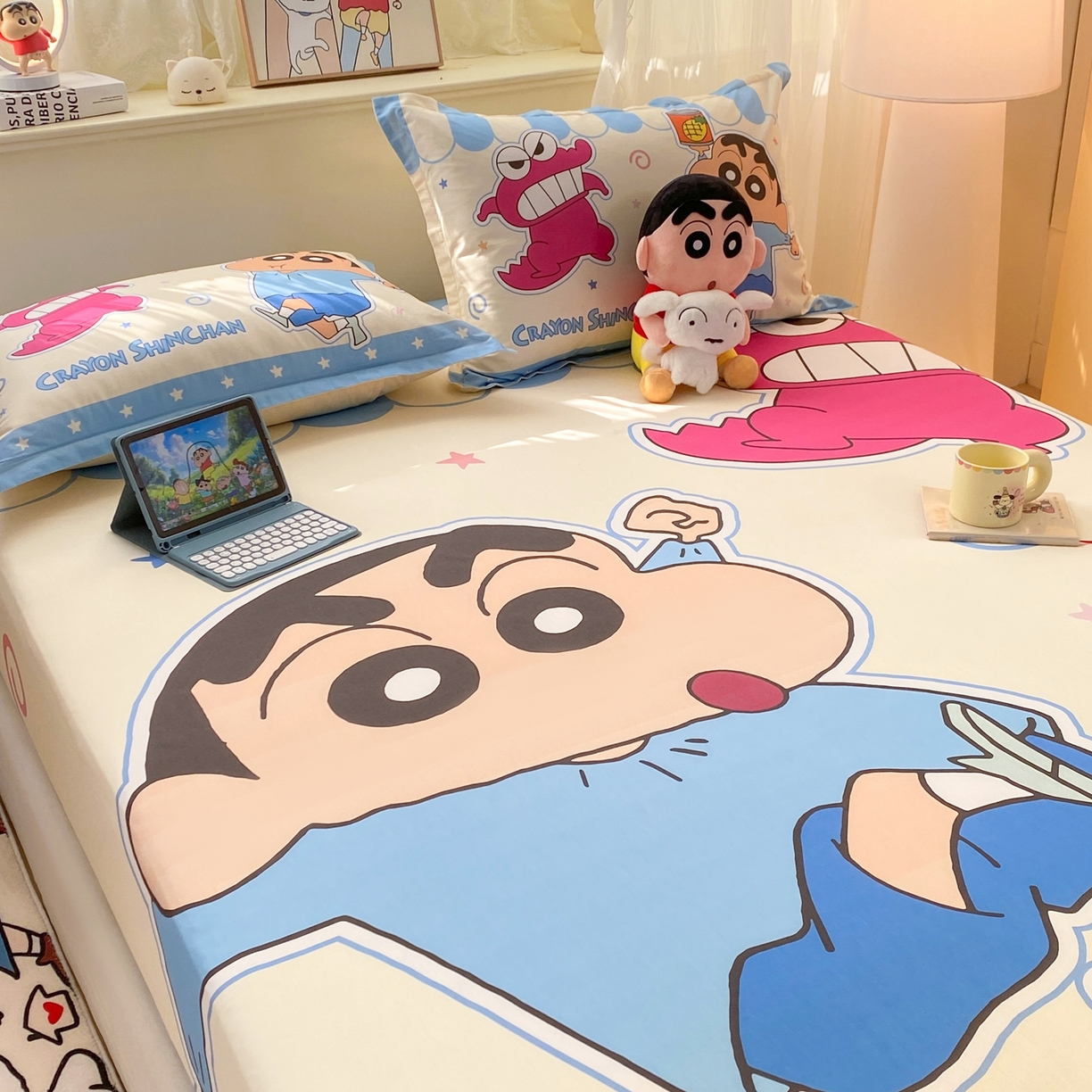 91家纺网 家纺一手货源 找家纺 博雅 2026新款蜡笔小新正版授权全棉纯棉大版床笠单件床笠单品单床笠 大版-鳄鱼山小新