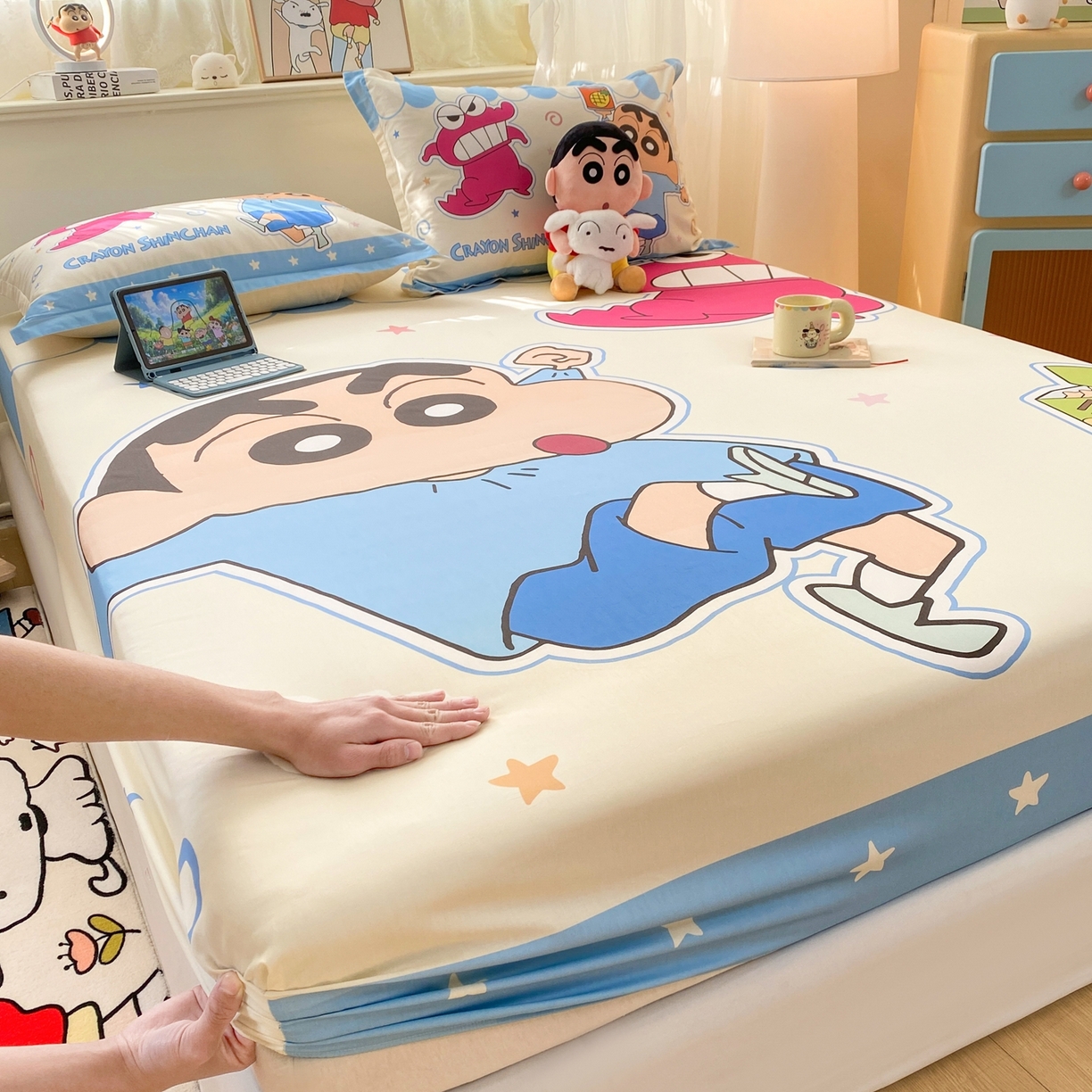 91家纺网 家纺一手货源 找家纺 博雅 2026新款蜡笔小新正版授权全棉纯棉大版床笠单件床笠单品单床笠 大版-鳄鱼山小新