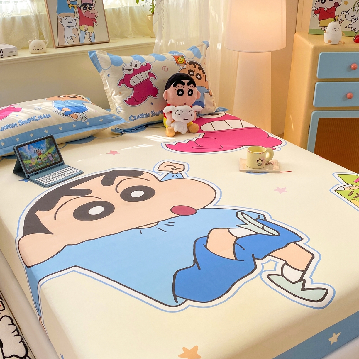 91家纺网 家纺一手货源 找家纺 博雅 2026新款蜡笔小新正版授权全棉纯棉大版床笠单件床笠单品单床笠 大版-鳄鱼山小新