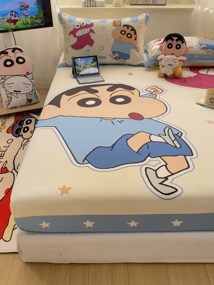 91家纺网 家纺一手货源 找家纺 博雅 2026新款蜡笔小新正版授权全棉纯棉大版床笠单件床笠单品单床笠 大版-鳄鱼山小新