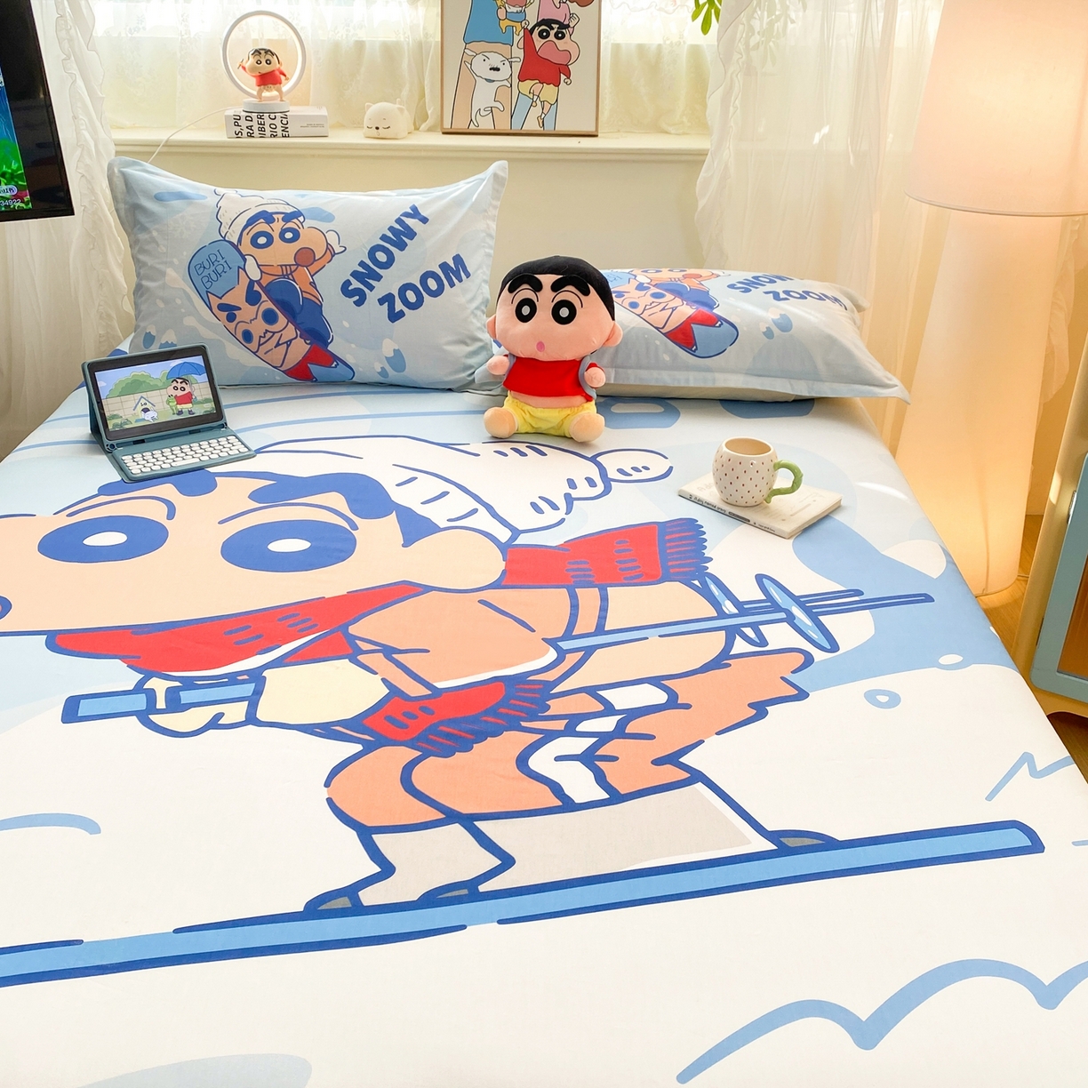 91家纺网 家纺一手货源 找家纺 博雅 2026新款蜡笔小新正版授权全棉纯棉大版床笠单件床笠单品单床笠 大版-滑板小新