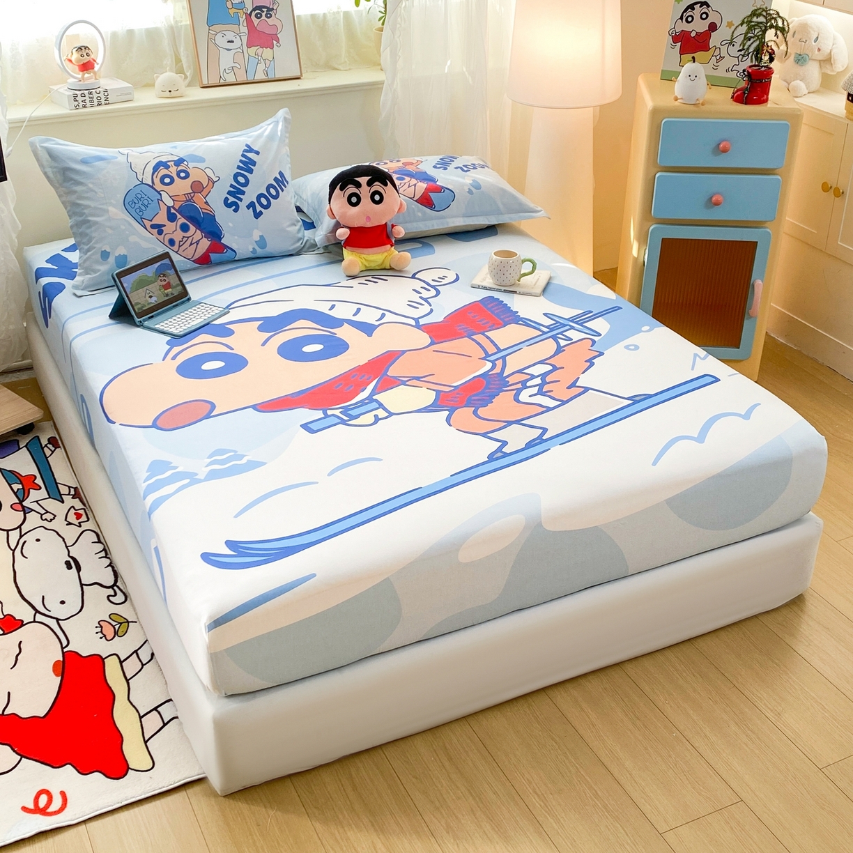 91家纺网 家纺一手货源 找家纺 博雅 2026新款蜡笔小新正版授权全棉纯棉大版床笠单件床笠单品单床笠 大版-滑板小新