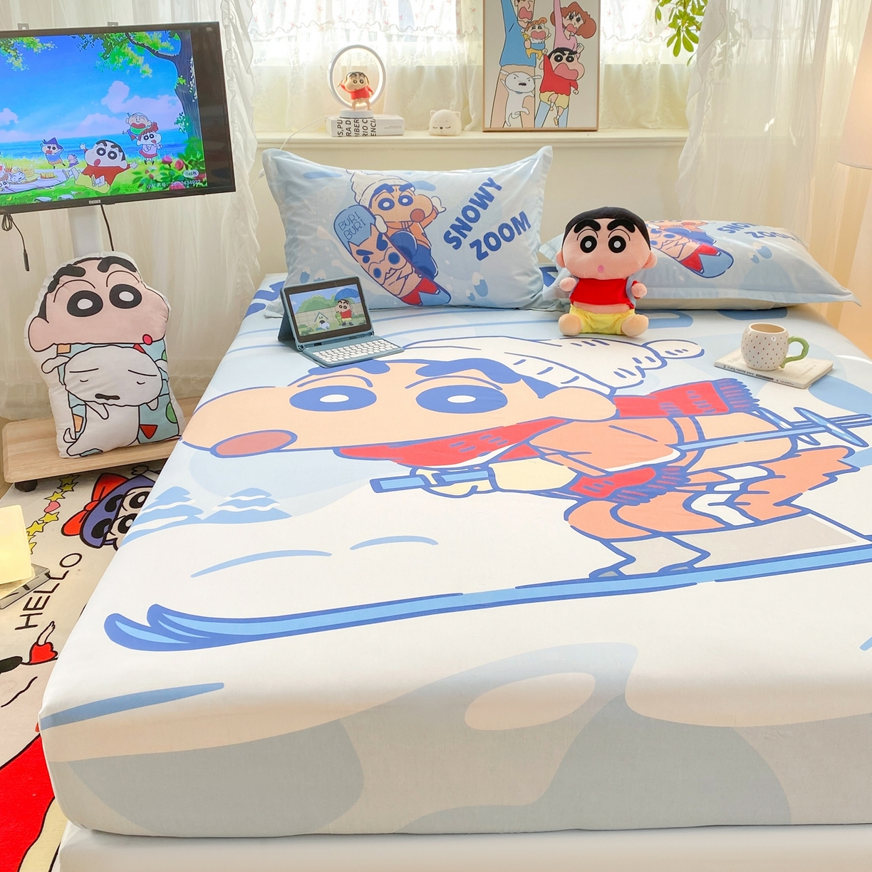 91家纺网 家纺一手货源 找家纺 博雅 2026新款蜡笔小新正版授权全棉纯棉大版床笠单件床笠单品单床笠 大版-滑板小新