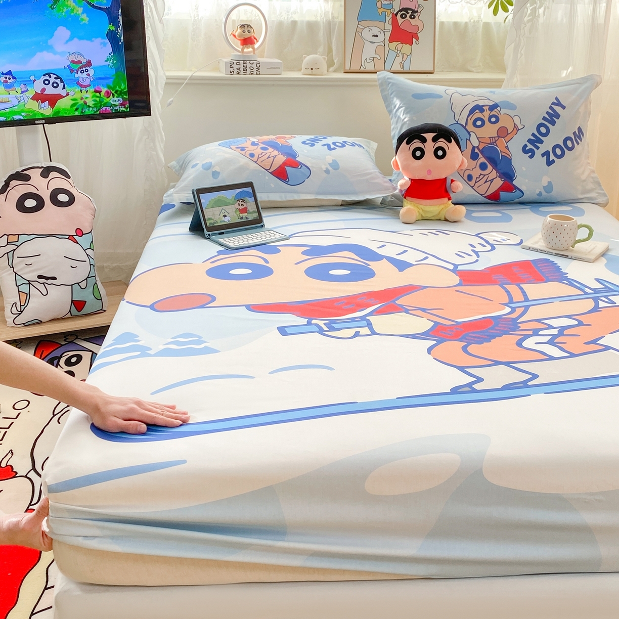 91家纺网 家纺一手货源 找家纺 博雅 2026新款蜡笔小新正版授权全棉纯棉大版床笠单件床笠单品单床笠 大版-滑板小新