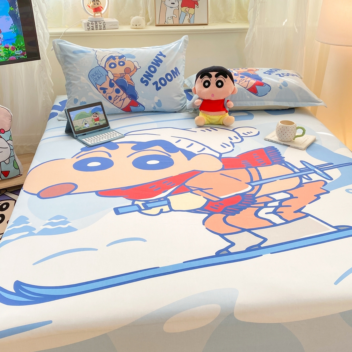 91家纺网 家纺一手货源 找家纺 博雅 2026新款蜡笔小新正版授权全棉纯棉大版床笠单件床笠单品单床笠 大版-滑板小新