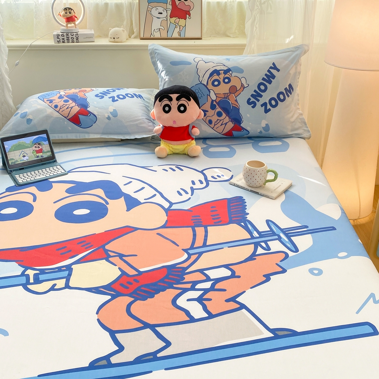 91家纺网 家纺一手货源 找家纺 博雅 2026新款蜡笔小新正版授权全棉纯棉大版床笠单件床笠单品单床笠 大版-滑板小新