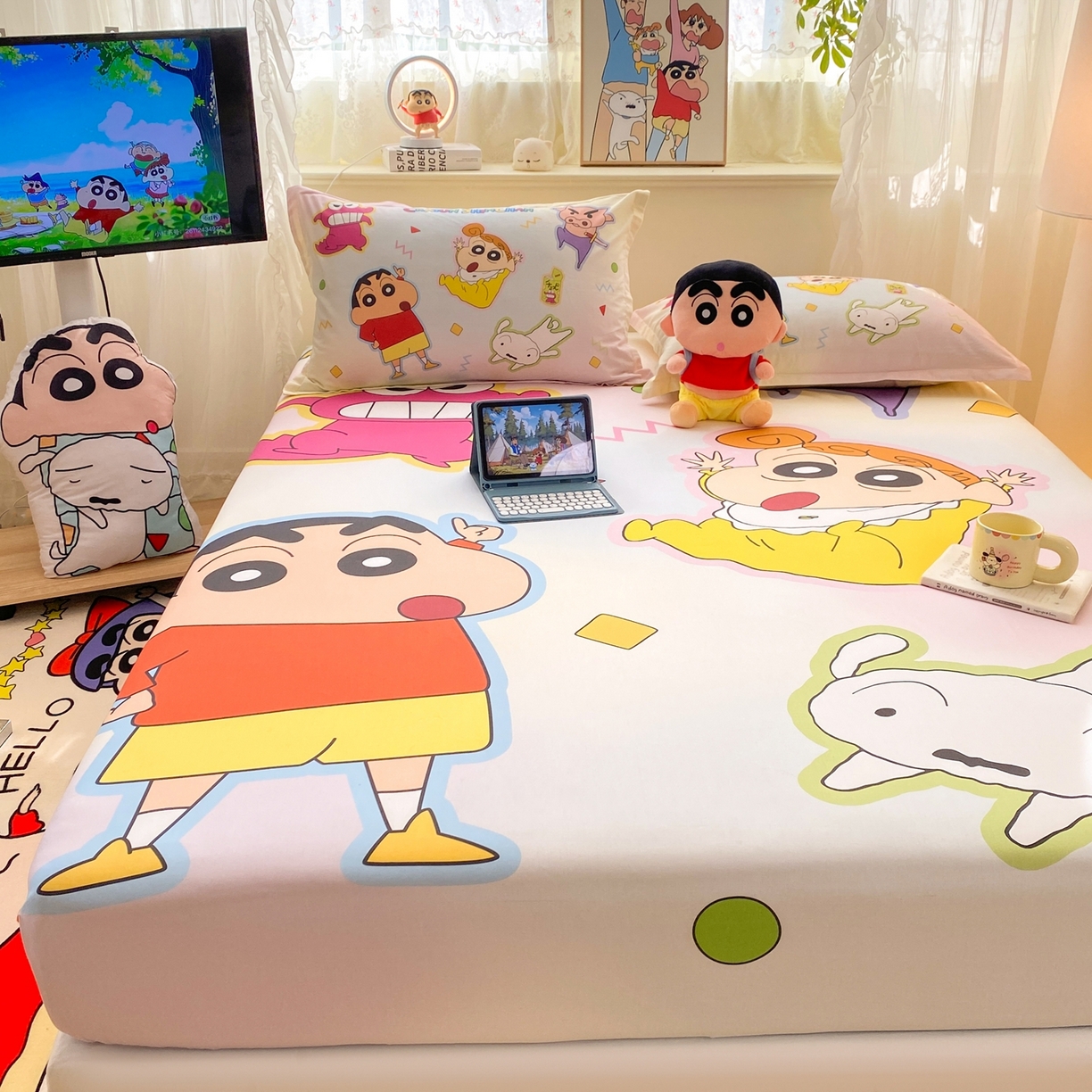 91家纺网 家纺一手货源 找家纺 博雅 2026新款蜡笔小新正版授权全棉纯棉大版床笠单件床笠单品单床笠 大版-快乐小新