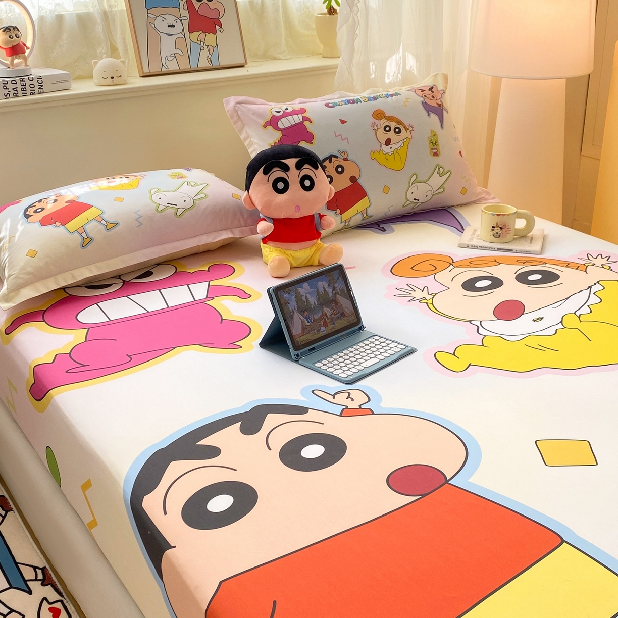 91家纺网 家纺一手货源 找家纺 博雅 2026新款蜡笔小新正版授权全棉纯棉大版床笠单件床笠单品单床笠 大版-快乐小新