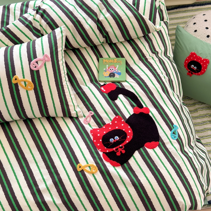 91家纺网 家纺一手货源 找家纺 如意朵 2026新款全棉纯棉毛巾绣四件套（第二批） 小红猫