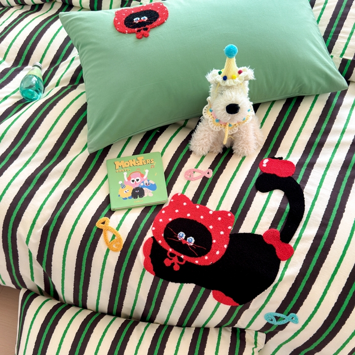 91家纺网 家纺一手货源 找家纺 如意朵 2026新款全棉纯棉毛巾绣四件套（第二批） 小红猫