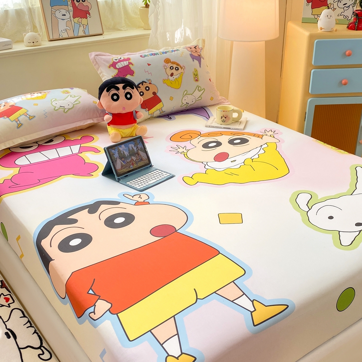 91家纺网 家纺一手货源 找家纺 博雅 2026新款蜡笔小新正版授权全棉纯棉大版床笠单件床笠单品单床笠 大版-快乐小新