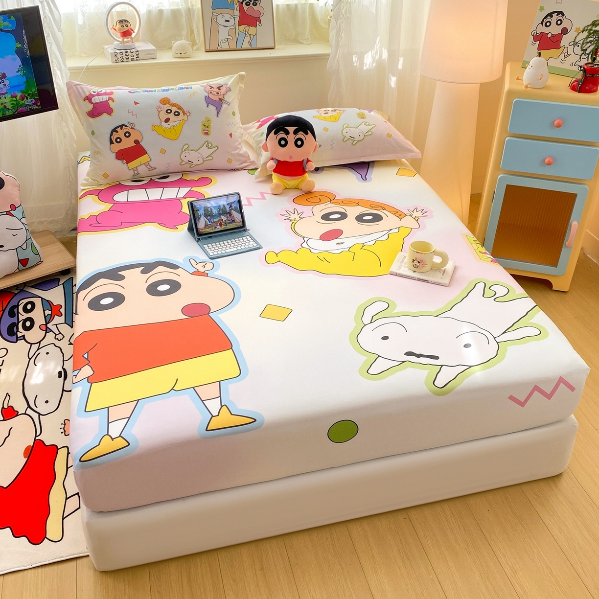 91家纺网 家纺一手货源 找家纺 博雅 2026新款蜡笔小新正版授权全棉纯棉大版床笠单件床笠单品单床笠 大版-快乐小新