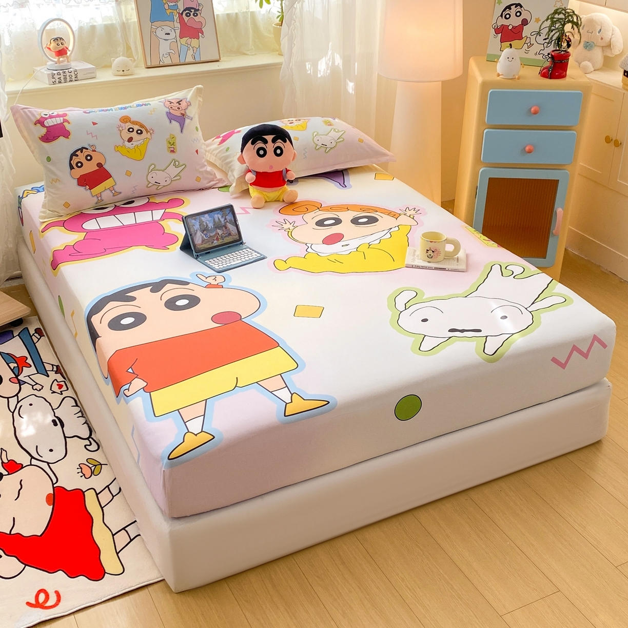 91家纺网 家纺一手货源 找家纺 博雅 2026新款蜡笔小新正版授权全棉纯棉大版床笠单件床笠单品单床笠 大版-快乐小新