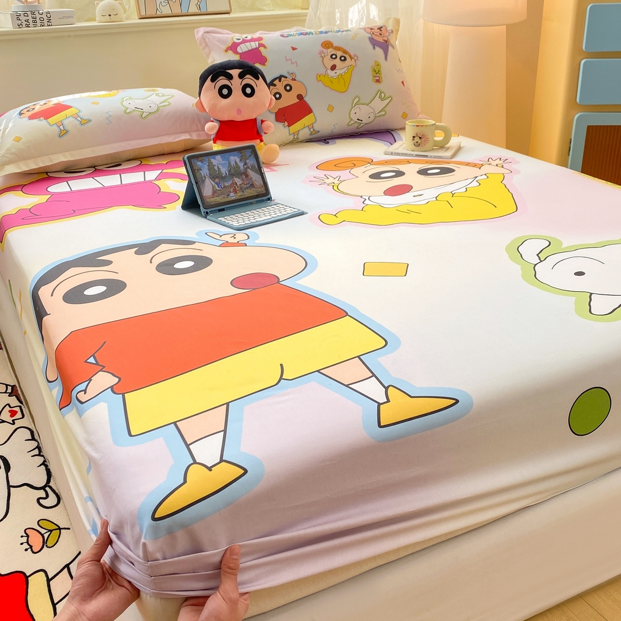 91家纺网 家纺一手货源 找家纺 博雅 2026新款蜡笔小新正版授权全棉纯棉大版床笠单件床笠单品单床笠 大版-快乐小新