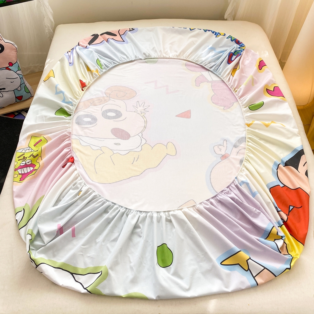 91家纺网 家纺一手货源 找家纺 博雅 2026新款蜡笔小新正版授权全棉纯棉大版床笠单件床笠单品单床笠 大版-快乐小新