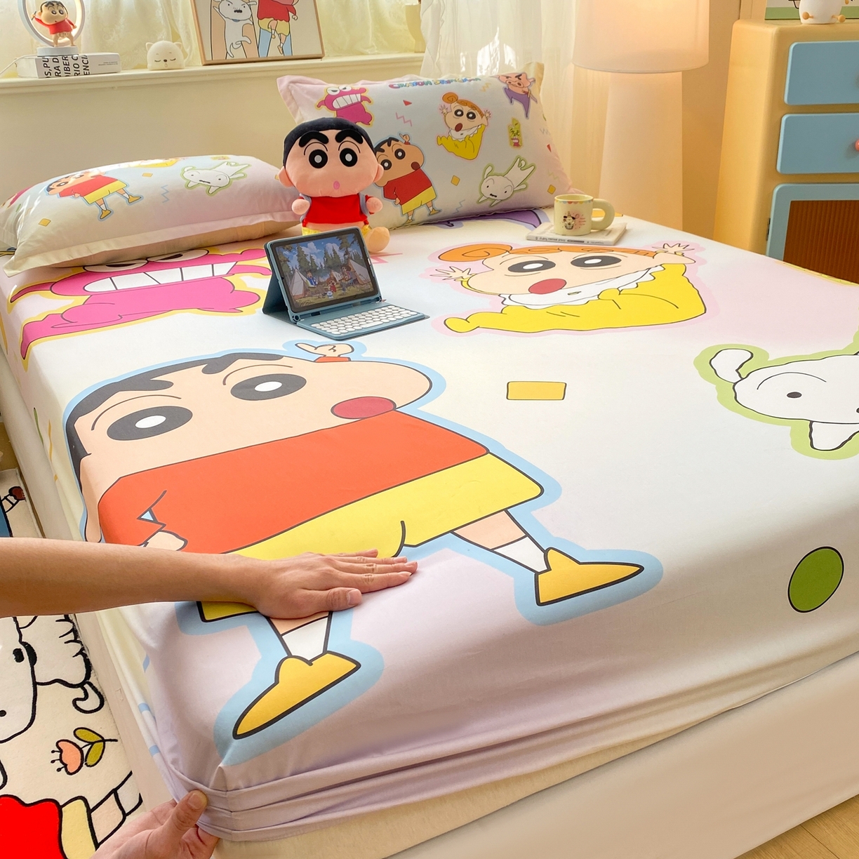 91家纺网 家纺一手货源 找家纺 博雅 2026新款蜡笔小新正版授权全棉纯棉大版床笠单件床笠单品单床笠 大版-快乐小新