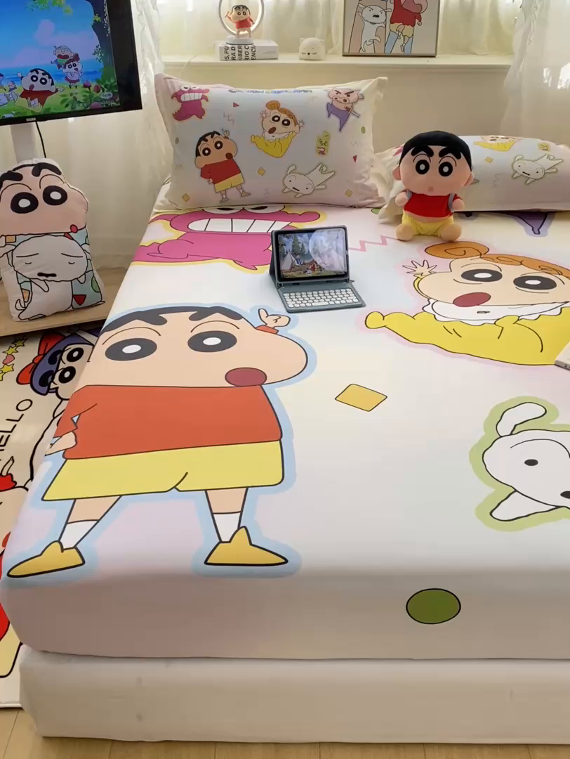 91家纺网 家纺一手货源 找家纺 博雅 2026新款蜡笔小新正版授权全棉纯棉大版床笠单件床笠单品单床笠 大版-快乐小新