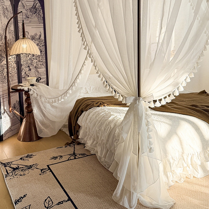 91家纺网 家纺一手货源 找家纺 都市缘蚊帐 2026新款906系列安娜多丽棉纱落地宫廷蚊帐 906安娜-云雾白