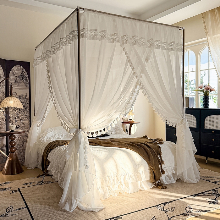 91家纺网 家纺一手货源 找家纺 都市缘蚊帐 2026新款906系列安娜多丽棉纱落地宫廷蚊帐 906安娜-云雾白