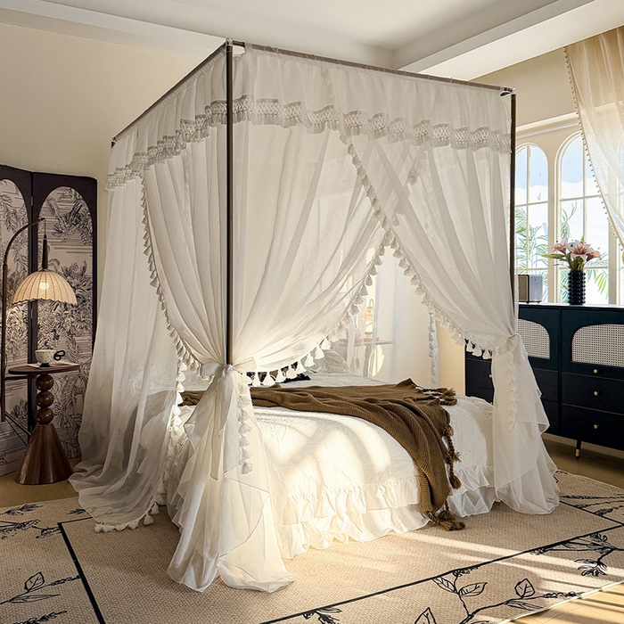 91家纺网 家纺一手货源 找家纺 都市缘蚊帐 2026新款906系列安娜多丽棉纱落地宫廷蚊帐 906安娜-云雾白