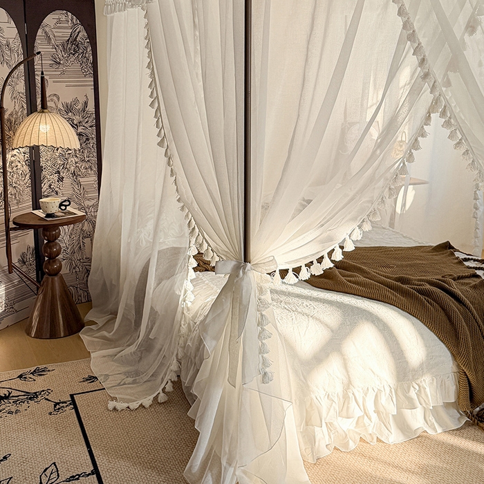 91家纺网 家纺一手货源 找家纺 都市缘蚊帐 2026新款906系列安娜多丽棉纱落地宫廷蚊帐 906安娜-云雾白