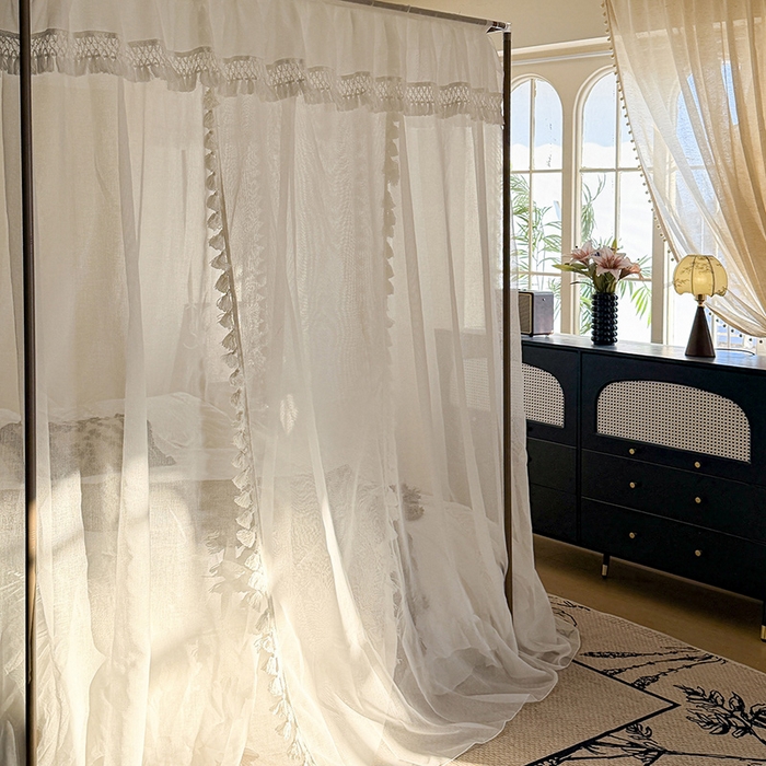 91家纺网 家纺一手货源 找家纺 都市缘蚊帐 2026新款906系列安娜多丽棉纱落地宫廷蚊帐 906安娜-云雾白