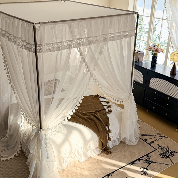 91家纺网 家纺一手货源 找家纺 都市缘蚊帐 2026新款906系列安娜多丽棉纱落地宫廷蚊帐 906安娜-云雾白