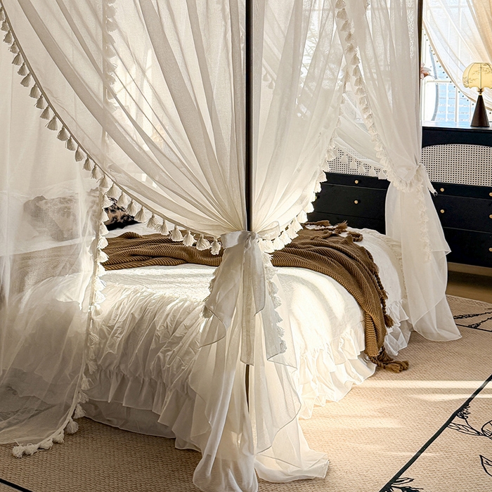 91家纺网 家纺一手货源 找家纺 都市缘蚊帐 2026新款906系列安娜多丽棉纱落地宫廷蚊帐 906安娜-云雾白