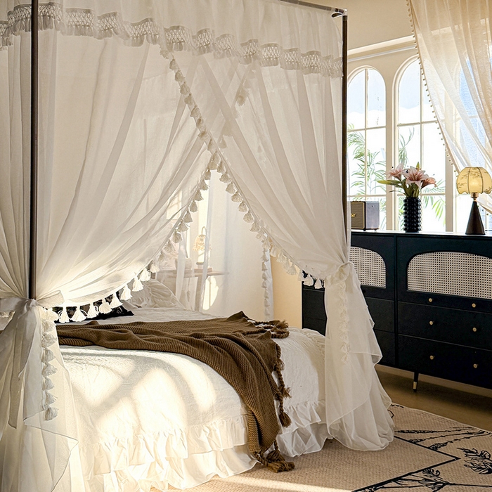 91家纺网 家纺一手货源 找家纺 都市缘蚊帐 2026新款906系列安娜多丽棉纱落地宫廷蚊帐 906安娜-云雾白