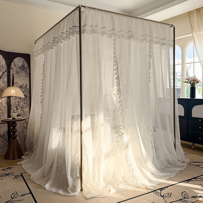 91家纺网 家纺一手货源 找家纺 都市缘蚊帐 2026新款906系列安娜多丽棉纱落地宫廷蚊帐 906安娜-云雾白