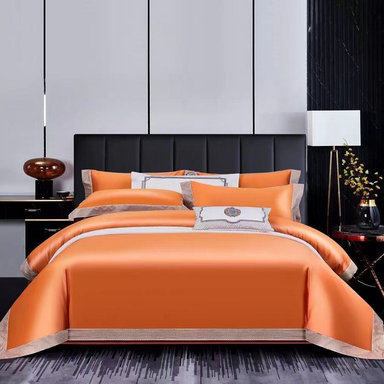 edra 2026新款纯棉长绒棉轻奢绣花床盖款四件套-罗马假日 罗马假日-艾玛橙