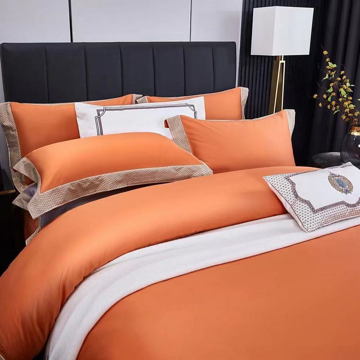 91家纺网 家纺一手货源 找家纺 edra 2026新款纯棉长绒棉轻奢绣花床盖款四件套-罗马假日 罗马假日-艾玛橙