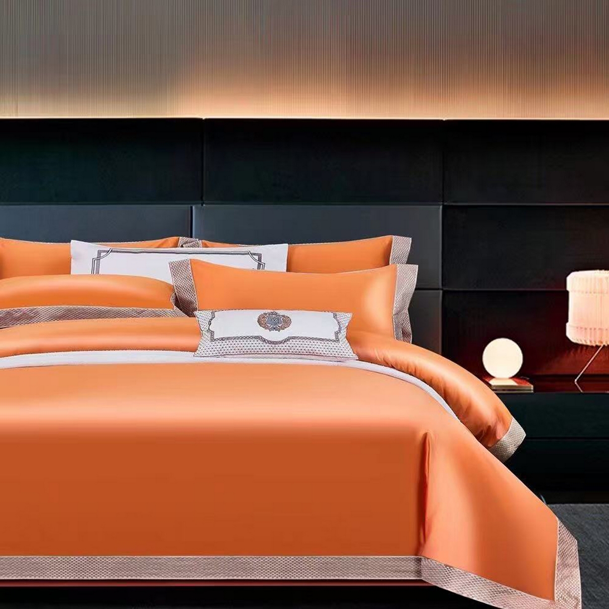 91家纺网 家纺一手货源 找家纺 edra 2026新款纯棉长绒棉轻奢绣花床盖款四件套-罗马假日 罗马假日-艾玛橙