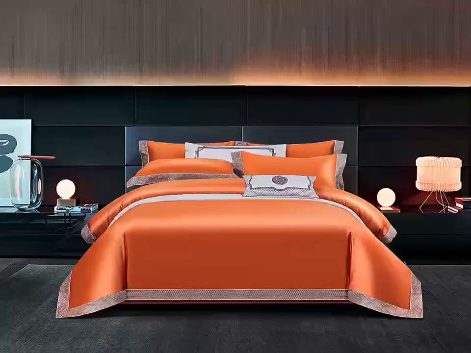 91家纺网 家纺一手货源 找家纺 edra 2026新款纯棉长绒棉轻奢绣花床盖款四件套-罗马假日 罗马假日-艾玛橙