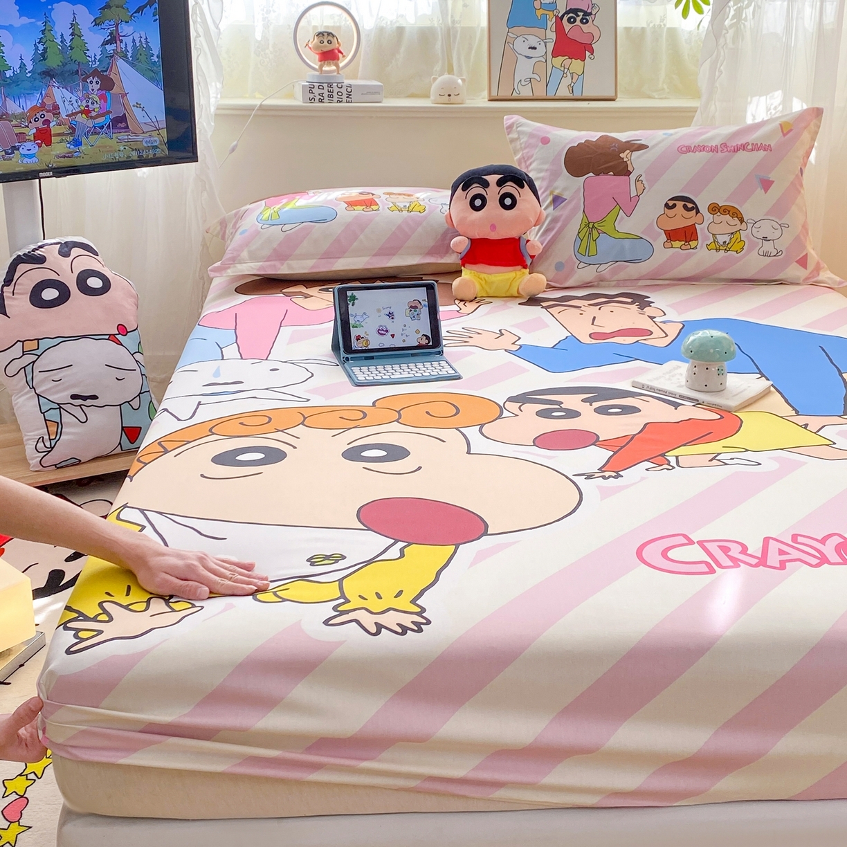 91家纺网 家纺一手货源 找家纺 博雅 2026新款蜡笔小新正版授权全棉纯棉大版床笠单件床笠单品单床笠 大版-蜡笔小新家族