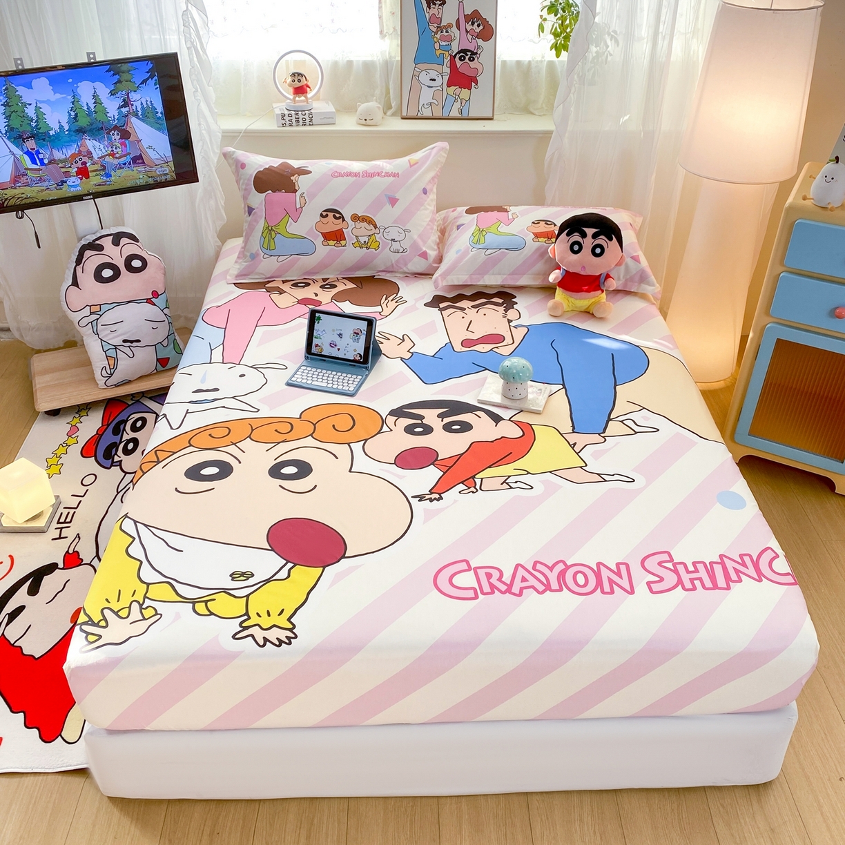 91家纺网 家纺一手货源 找家纺 博雅 2026新款蜡笔小新正版授权全棉纯棉大版床笠单件床笠单品单床笠 大版-蜡笔小新家族