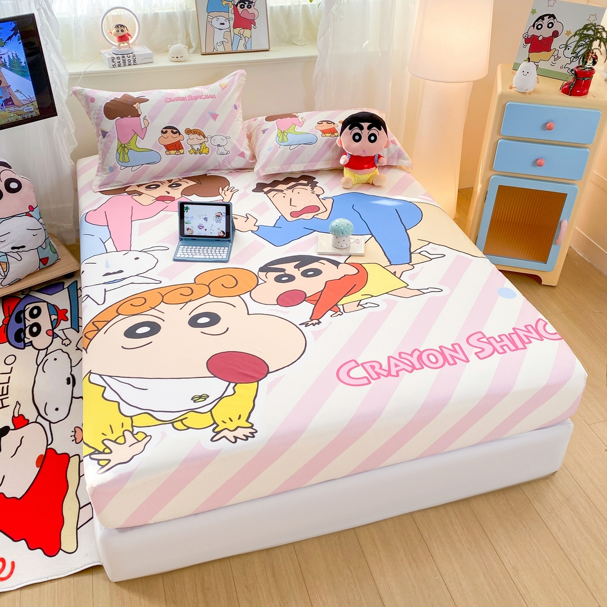 91家纺网 家纺一手货源 找家纺 博雅 2026新款蜡笔小新正版授权全棉纯棉大版床笠单件床笠单品单床笠 大版-蜡笔小新家族