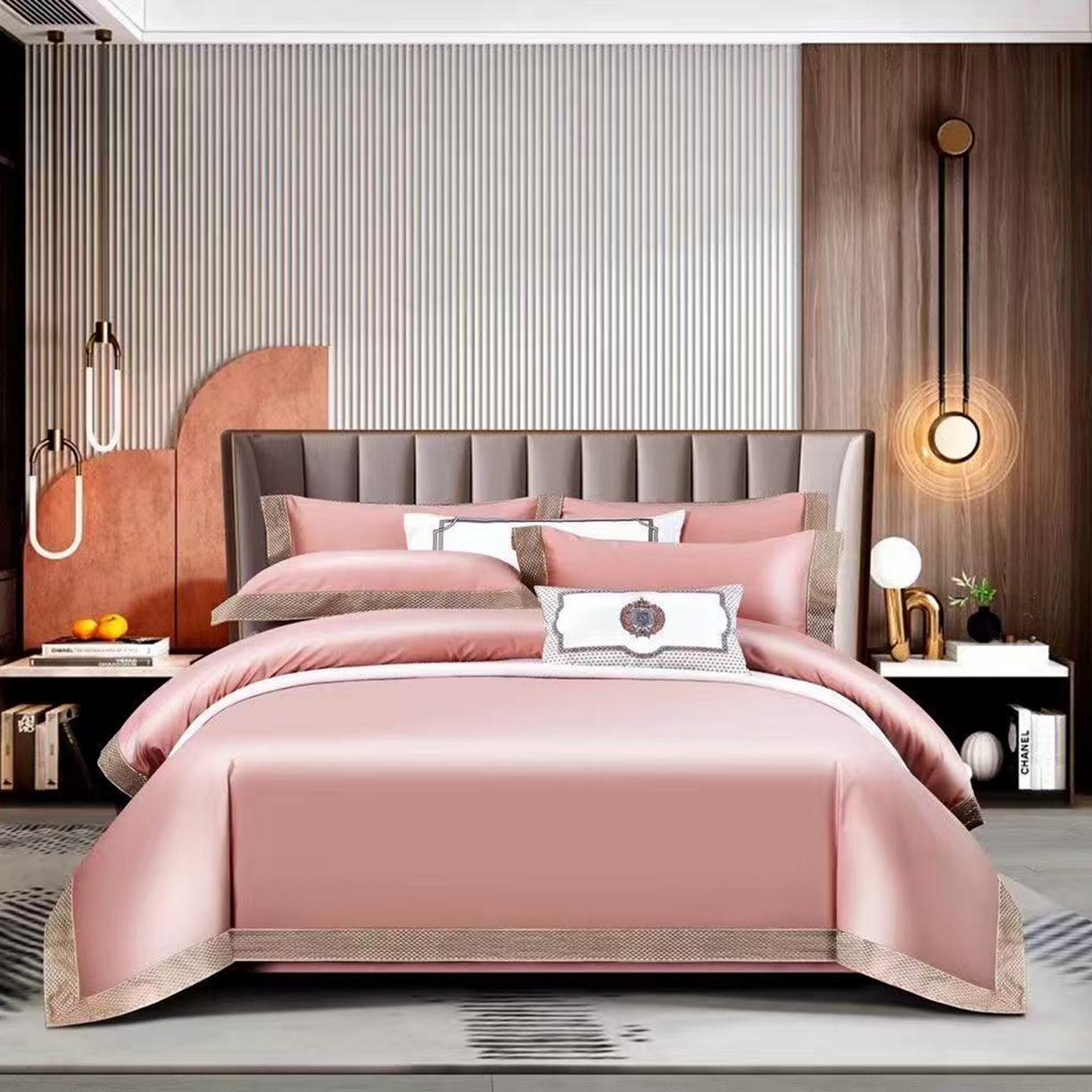 edra 2026新款纯棉长绒棉轻奢绣花床盖款四件套-罗马假日 罗马假日-粉