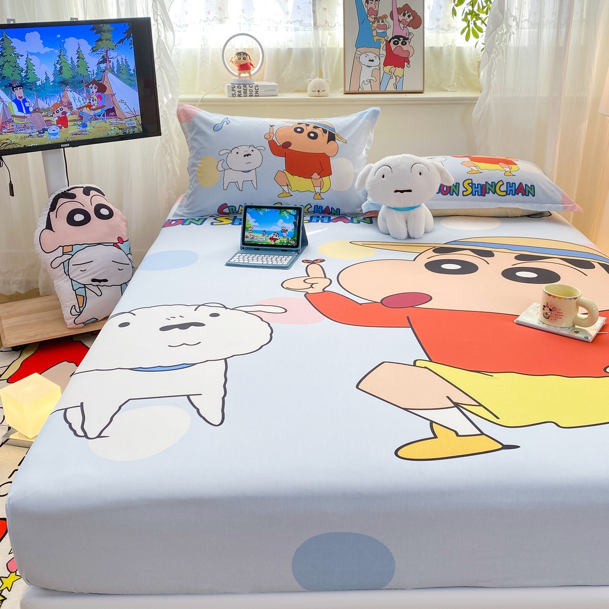 91家纺网 家纺一手货源 找家纺 博雅 2026新款蜡笔小新正版授权全棉纯棉大版床笠单件床笠单品单床笠 大版-蓝色小新