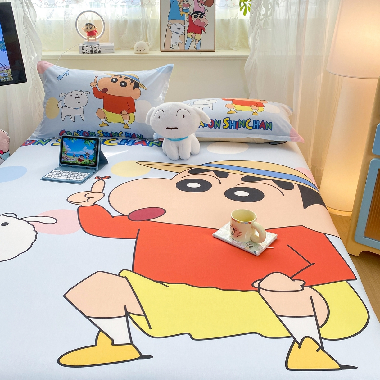 91家纺网 家纺一手货源 找家纺 博雅 2026新款蜡笔小新正版授权全棉纯棉大版床笠单件床笠单品单床笠 大版-蓝色小新