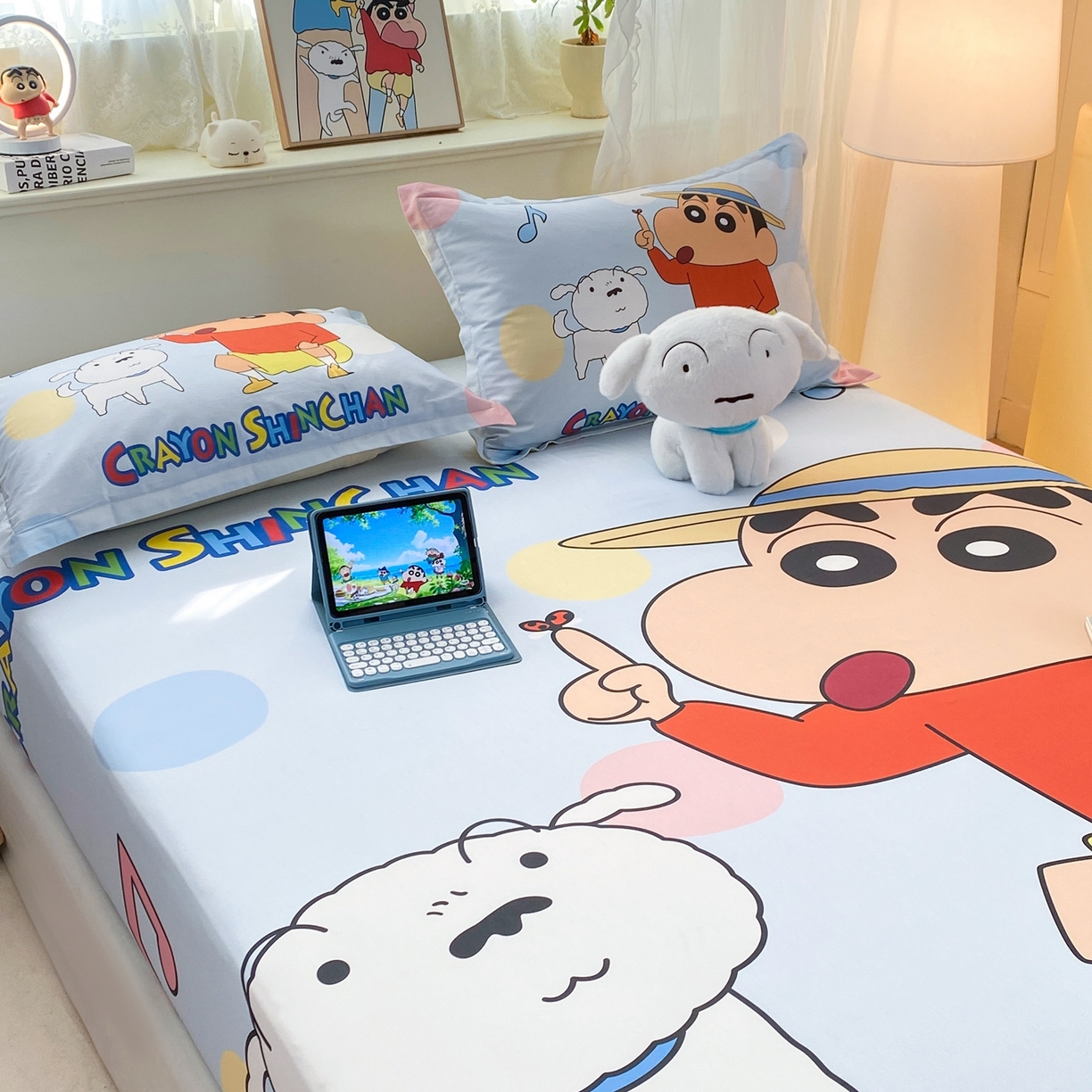 91家纺网 家纺一手货源 找家纺 博雅 2026新款蜡笔小新正版授权全棉纯棉大版床笠单件床笠单品单床笠 大版-蓝色小新